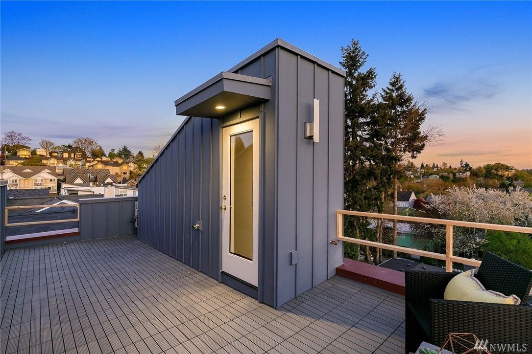 Panel siding at a rooftop deck